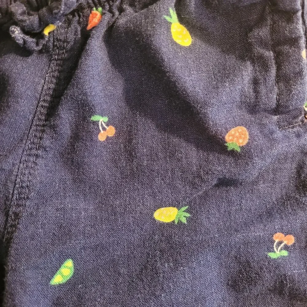 Old Navy Navy Fruit Print Shorts Elastic Waist Toddler 5T Linen Blend Cute